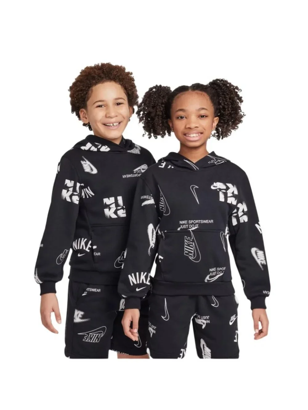 Nike Kids All-Over Print Club Logo Hoodie HJ2682 Black / White L